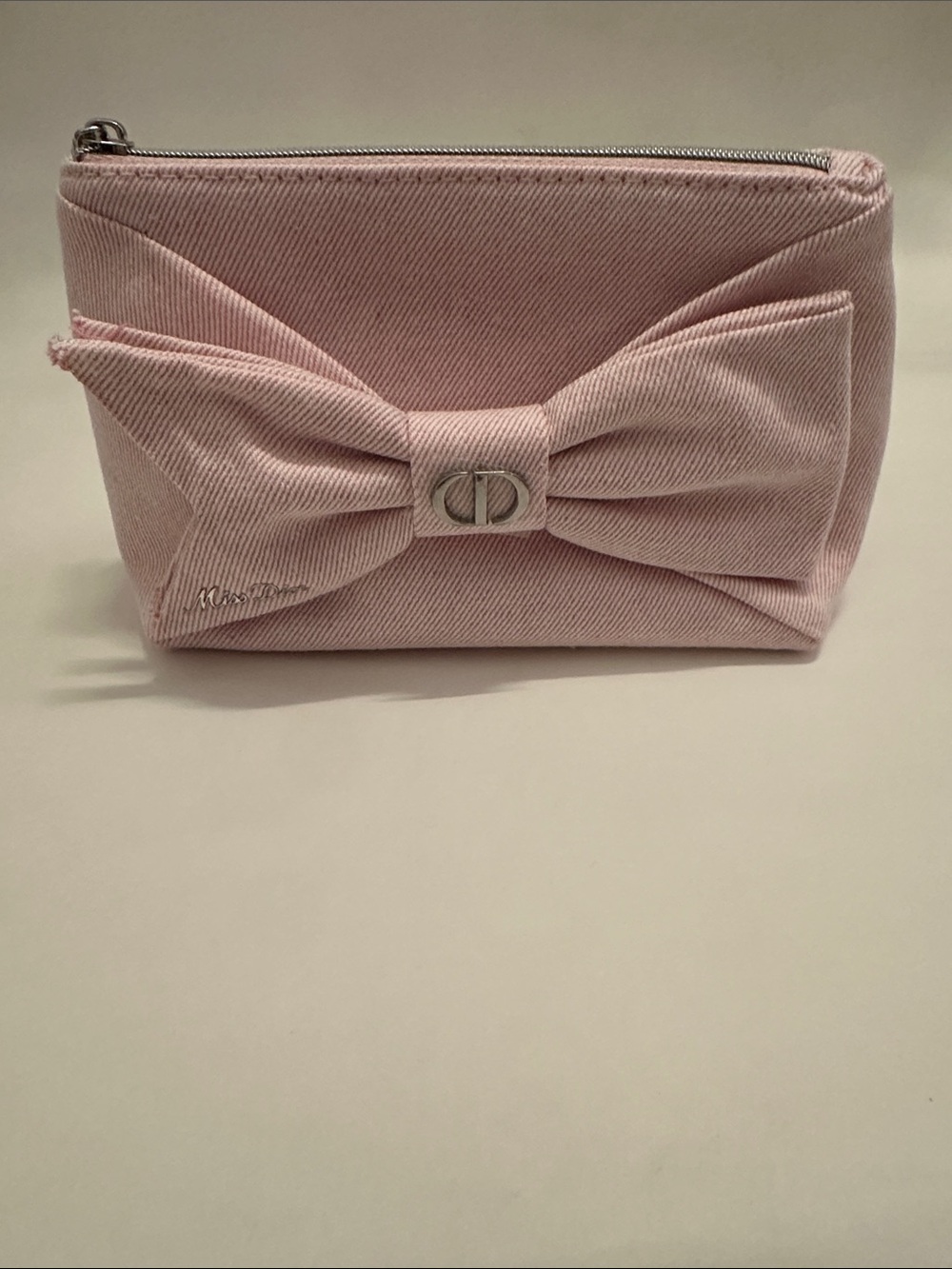 Dior Light Pink Bow Zip Cosmetic Pouch